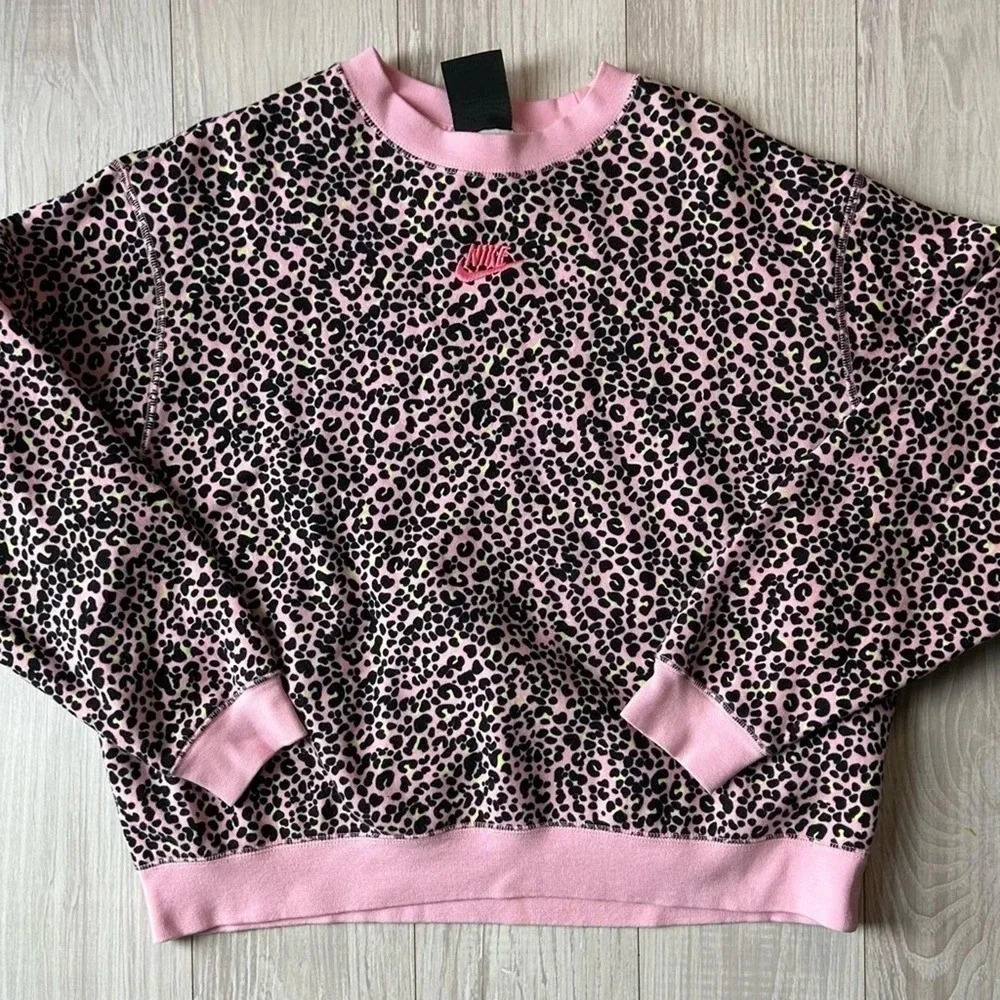 Nike Pink Leopard Pull Over Sweatshirt Size S